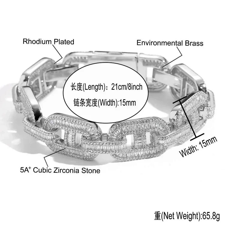 5ACubic Zirconia Stone Diamond Bracelet Hip-Hop Jewelry
