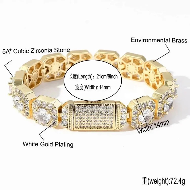 5ACubic Zirconia Stone Diamond Bracelet Hip-Hop Jewelry