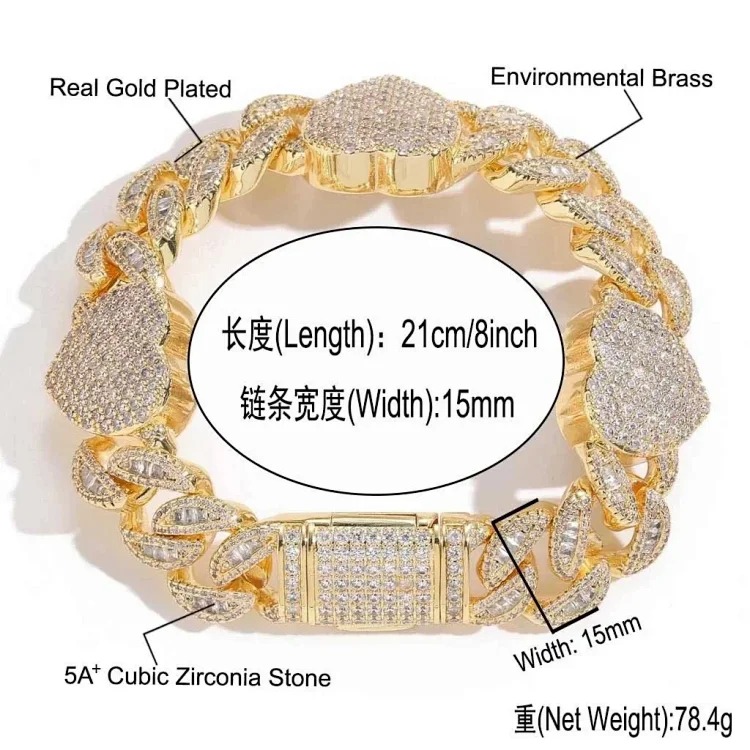 5ACubic Zirconia Stone Diamond Bracelet Hip-Hop Jewelry