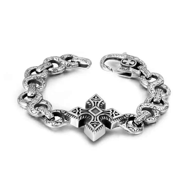 Crowe retro thick letter bracelet dice scout flower cross flower ball full flower gold bracelet same style for men and women