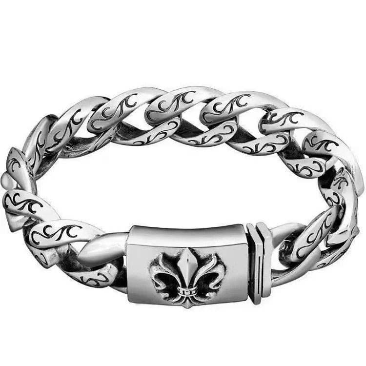 Crowe retro thick letter bracelet dice scout flower cross flower ball full flower gold bracelet same style for men and women