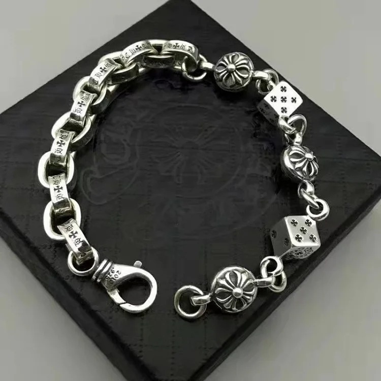 Crowe retro thick letter bracelet dice scout flower cross flower ball full flower gold bracelet same style for men and women