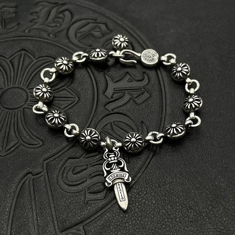Crowe retro thick letter bracelet dice scout flower cross flower ball full flower gold bracelet same style for men and women