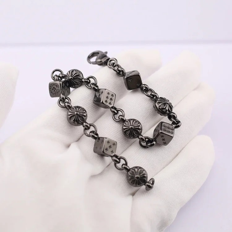 Crowe retro thick letter bracelet dice scout flower cross flower ball full flower gold bracelet same style for men and women