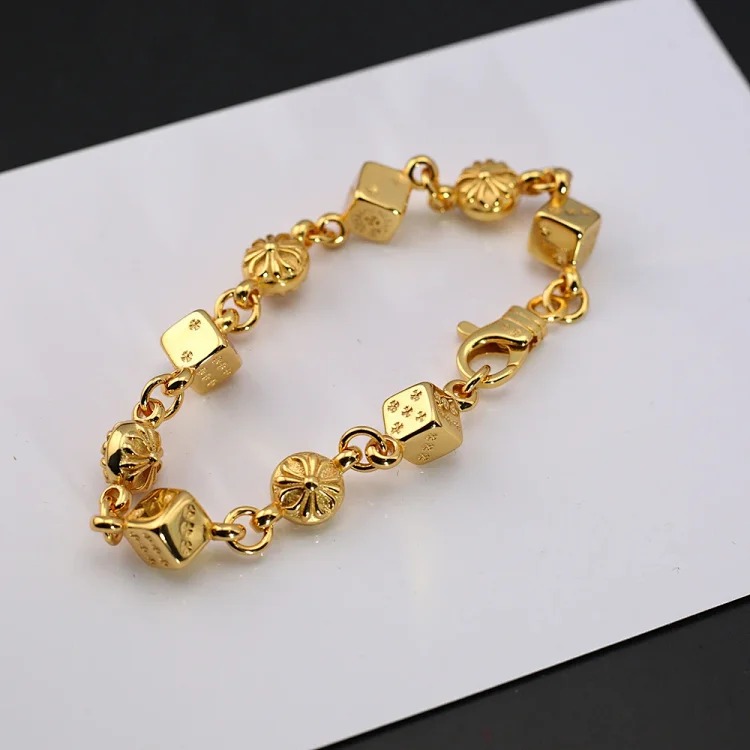Crowe retro thick letter bracelet dice scout flower cross flower ball full flower gold bracelet same style for men and women