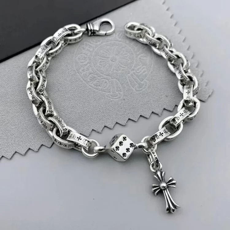 Crowe retro thick letter bracelet dice scout flower cross flower ball full flower gold bracelet same style for men and women