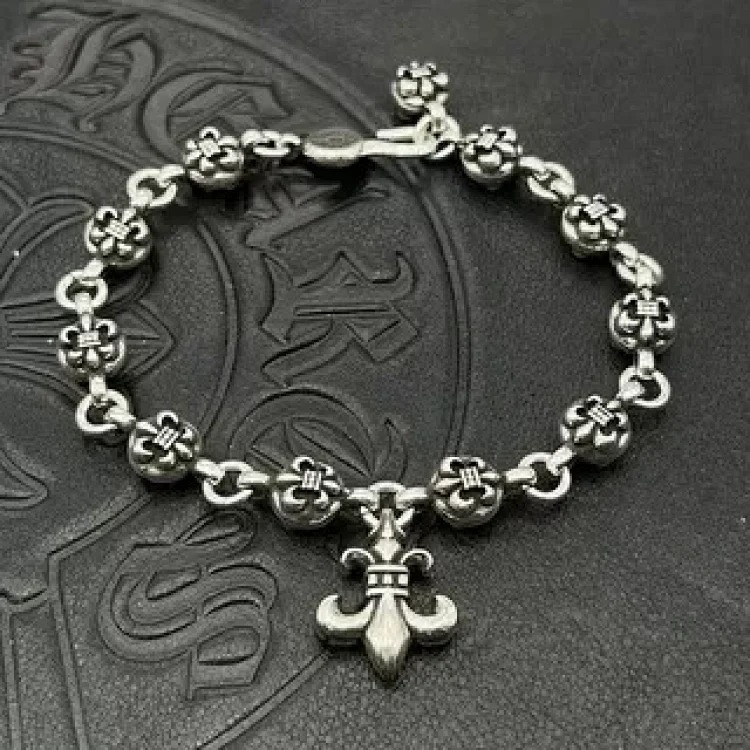 Crowe retro thick letter bracelet dice scout flower cross flower ball full flower gold bracelet same style for men and women