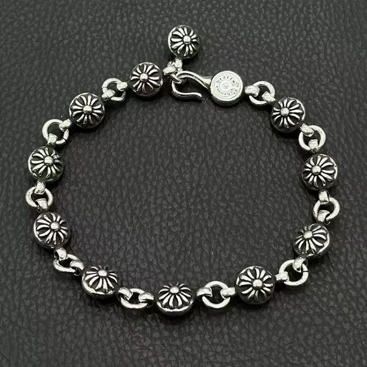 Crowe retro thick letter bracelet dice scout flower cross flower ball full flower gold bracelet same style for men and women