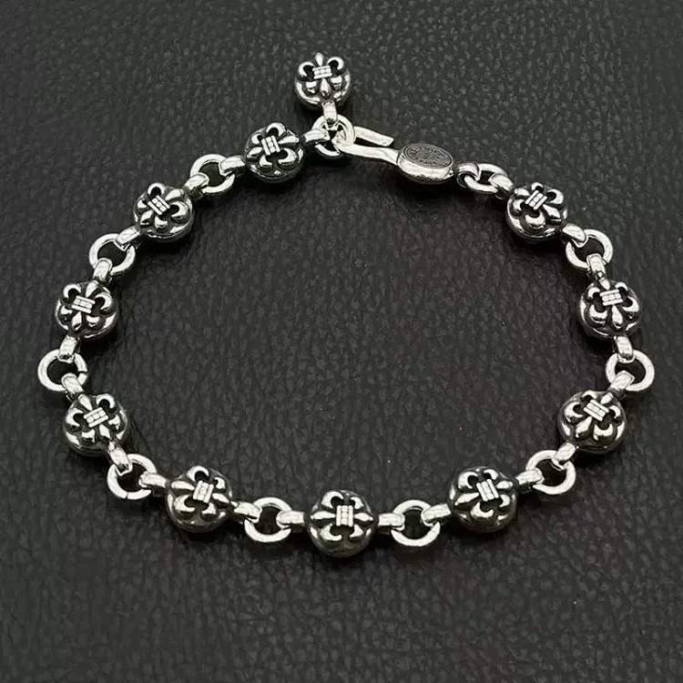 Crowe retro thick letter bracelet dice scout flower cross flower ball full flower gold bracelet same style for men and women