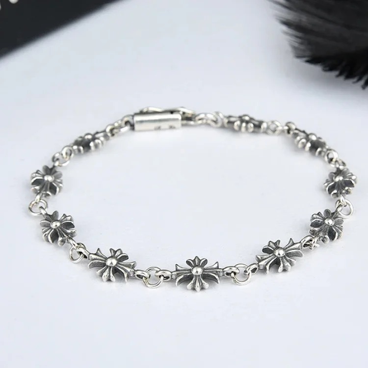 Crowe retro thick letter bracelet dice scout flower cross flower ball full flower gold bracelet same style for men and women