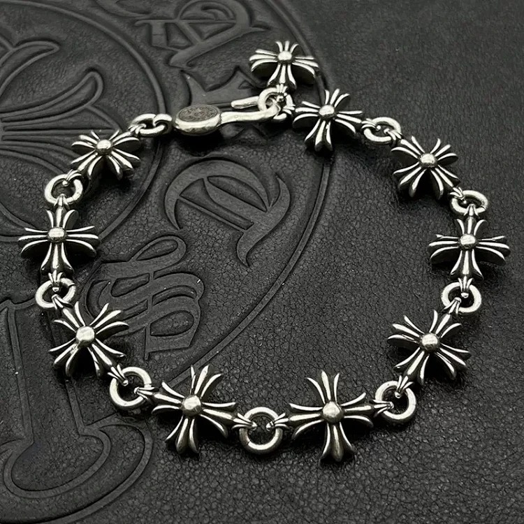 Crowe retro thick letter bracelet dice scout flower cross flower ball full flower gold bracelet same style for men and women
