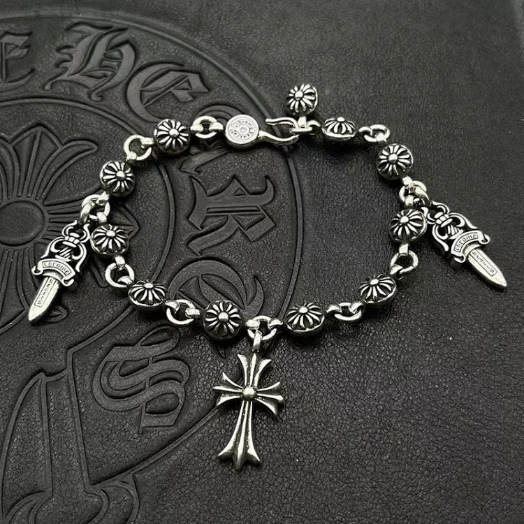 Crowe retro thick letter bracelet dice scout flower cross flower ball full flower gold bracelet same style for men and women