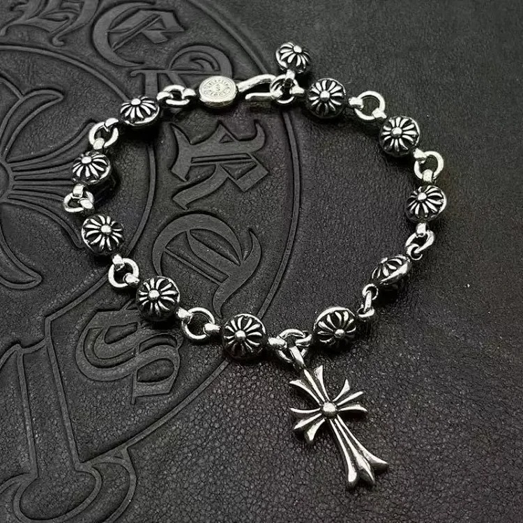 Crowe retro thick letter bracelet dice scout flower cross flower ball full flower gold bracelet same style for men and women