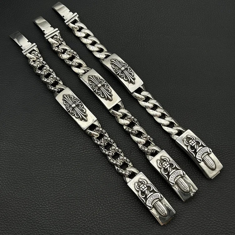Crowe retro thick letter bracelet dice scout flower cross flower ball full flower gold bracelet same style for men and women