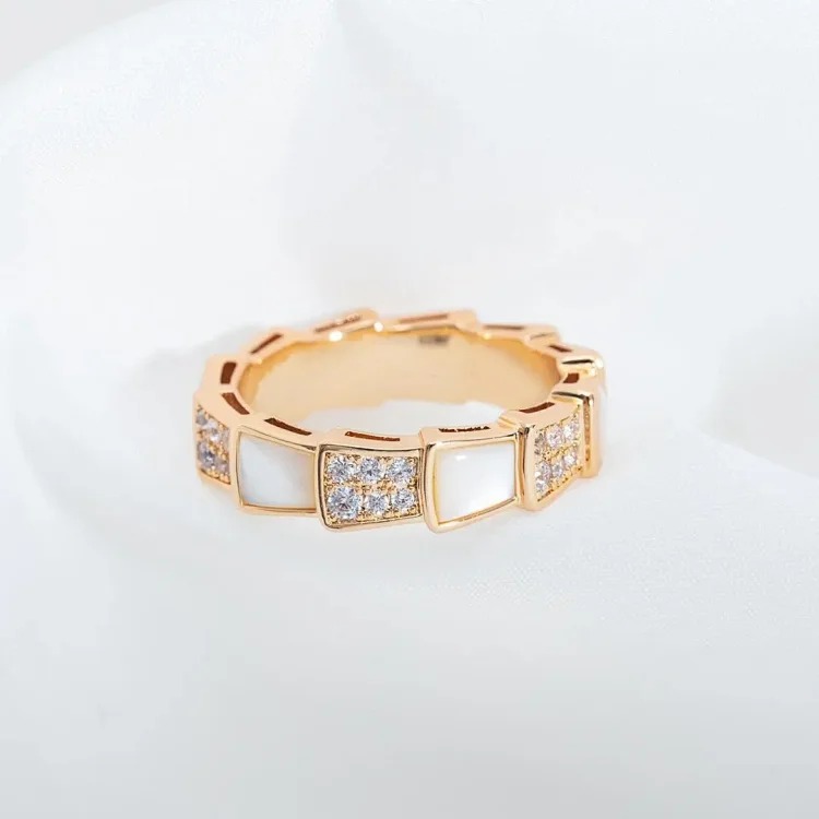 Baojia High V Gold Snake Bone Ring Female Snake Bone Micro-Inlaid Mother-of-Agate Couple Fashion Ring Direct Sales Wholesale
