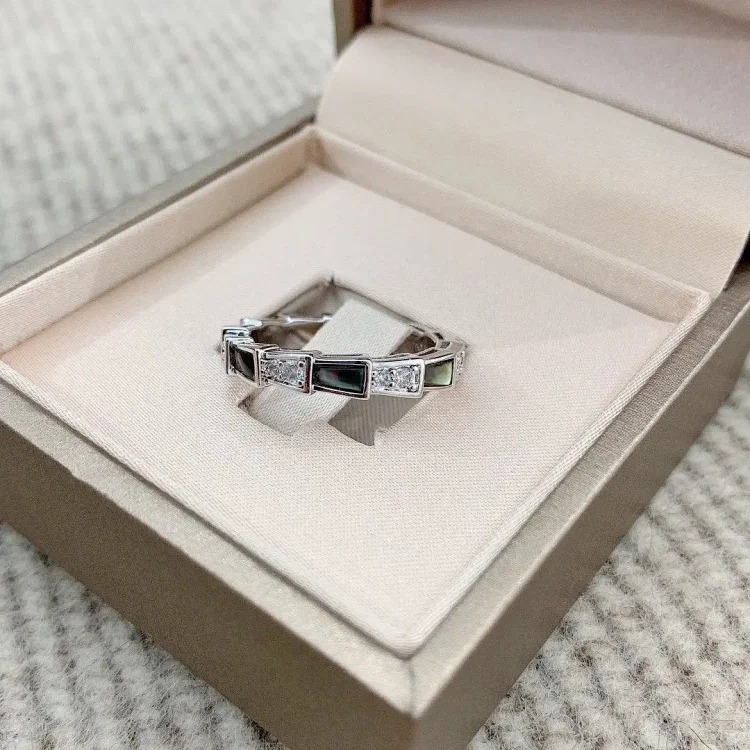 Baojia High V Gold Snake Bone Ring Female Snake Bone Micro-Inlaid Mother-of-Agate Couple Fashion Ring Direct Sales Wholesale