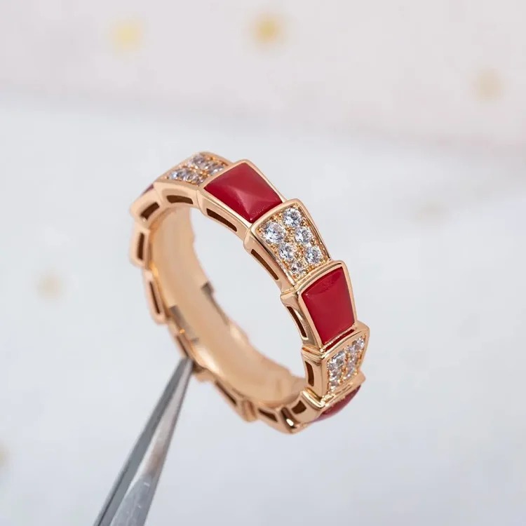 Baojia High V Gold Snake Bone Ring Female Snake Bone Micro-Inlaid Mother-of-Agate Couple Fashion Ring Direct Sales Wholesale