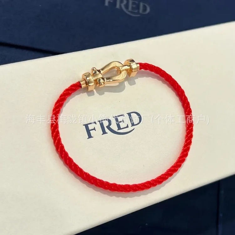 High V gold horseshoe buckle set with diamond bracelet thick plated 18K rose gold Fred men's and women's couple's bracelet bracelet