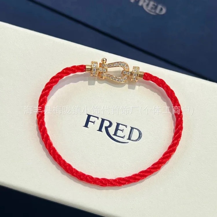 High V gold horseshoe buckle set with diamond bracelet thick plated 18K rose gold Fred men's and women's couple's bracelet bracelet