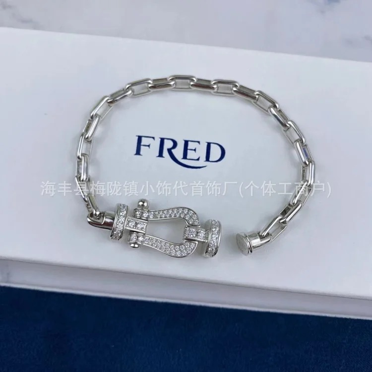 High V gold horseshoe buckle set with diamond bracelet thick plated 18K rose gold Fred men's and women's couple's bracelet bracelet