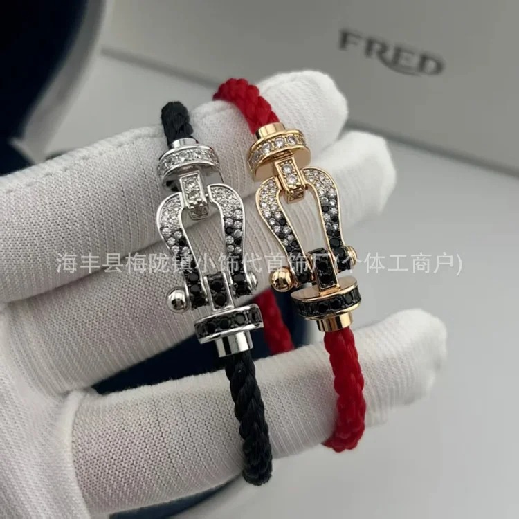 High V gold horseshoe buckle set with diamond bracelet thick plated 18K rose gold Fred men's and women's couple's bracelet bracelet