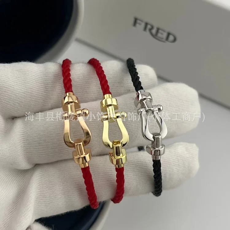 High V gold horseshoe buckle set with diamond bracelet thick plated 18K rose gold Fred men's and women's couple's bracelet bracelet
