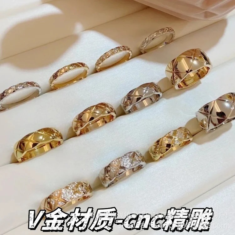 Xiaoxiang narrow wide ring plated with 18k gold coco rhombus diamond ring without diamonds CNC carved hand jewelry direct sales