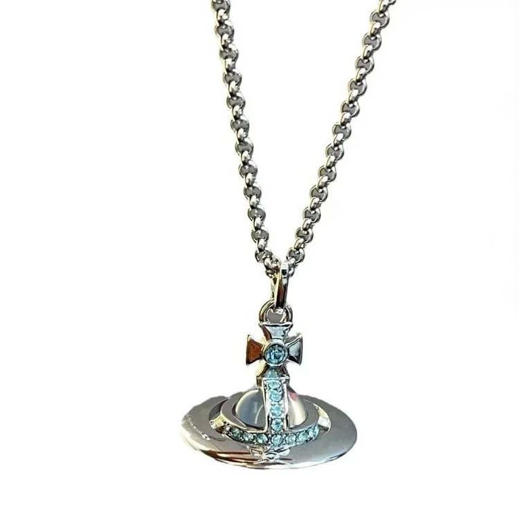 Cabinet-level quality Queen Mother Saturn full diamond brooch chain Saturn necklace paper clip clavicle chain for women