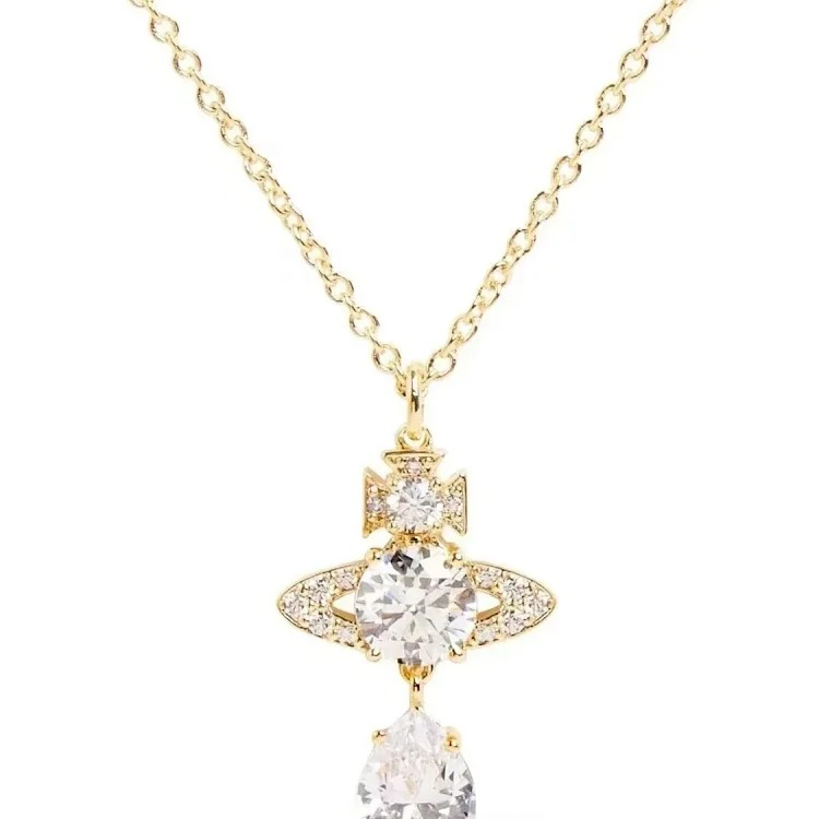 Cabinet-level quality Queen Mother Saturn full diamond brooch chain Saturn necklace paper clip clavicle chain for women