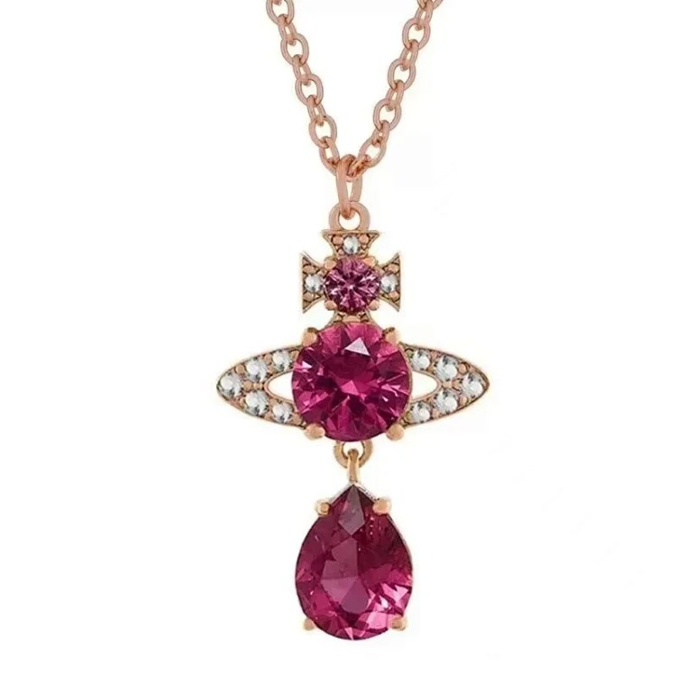Cabinet-level quality Queen Mother Saturn full diamond brooch chain Saturn necklace paper clip clavicle chain for women