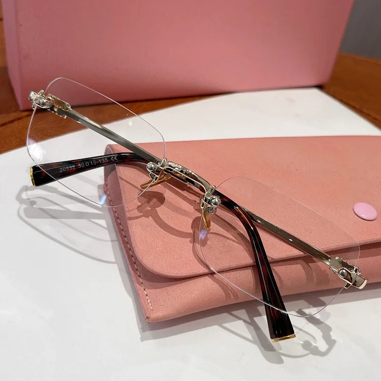 Miao series SMU B50S rimless glasses frame, fashionable and versatile plain mirrors, casual optical myopia glasses, can be equipped with myopia glasses