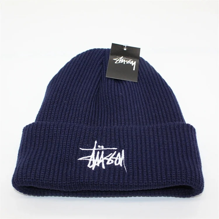 Solid color embroidered knitted hat for men and women, warm straw writing cold hat, student couple, street dance, hip-hop woolen hat-CY