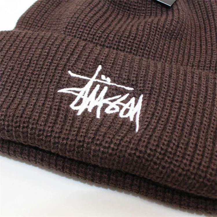 Solid color embroidered knitted hat for men and women, warm straw writing cold hat, student couple, street dance, hip-hop woolen hat-CY