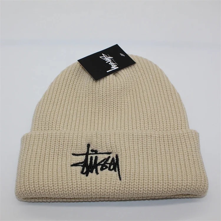 Solid color embroidered knitted hat for men and women, warm straw writing cold hat, student couple, street dance, hip-hop woolen hat-CY